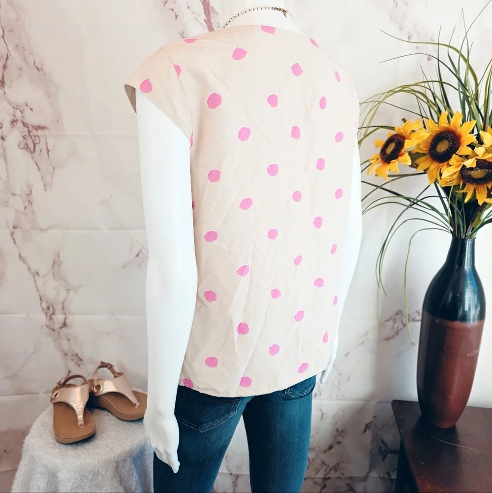 Kate Spade Polka Dot Ruffle Blouse Pink Cream Silk Side Zip Lined